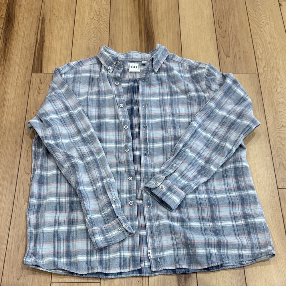 ROWM Blue and Gray Checkered Button Down Shirt 100% Cotton